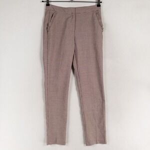Zara Basic Collection Pants Womens Sz Small Brown Houndstooth Ankle Ruffle Trim
